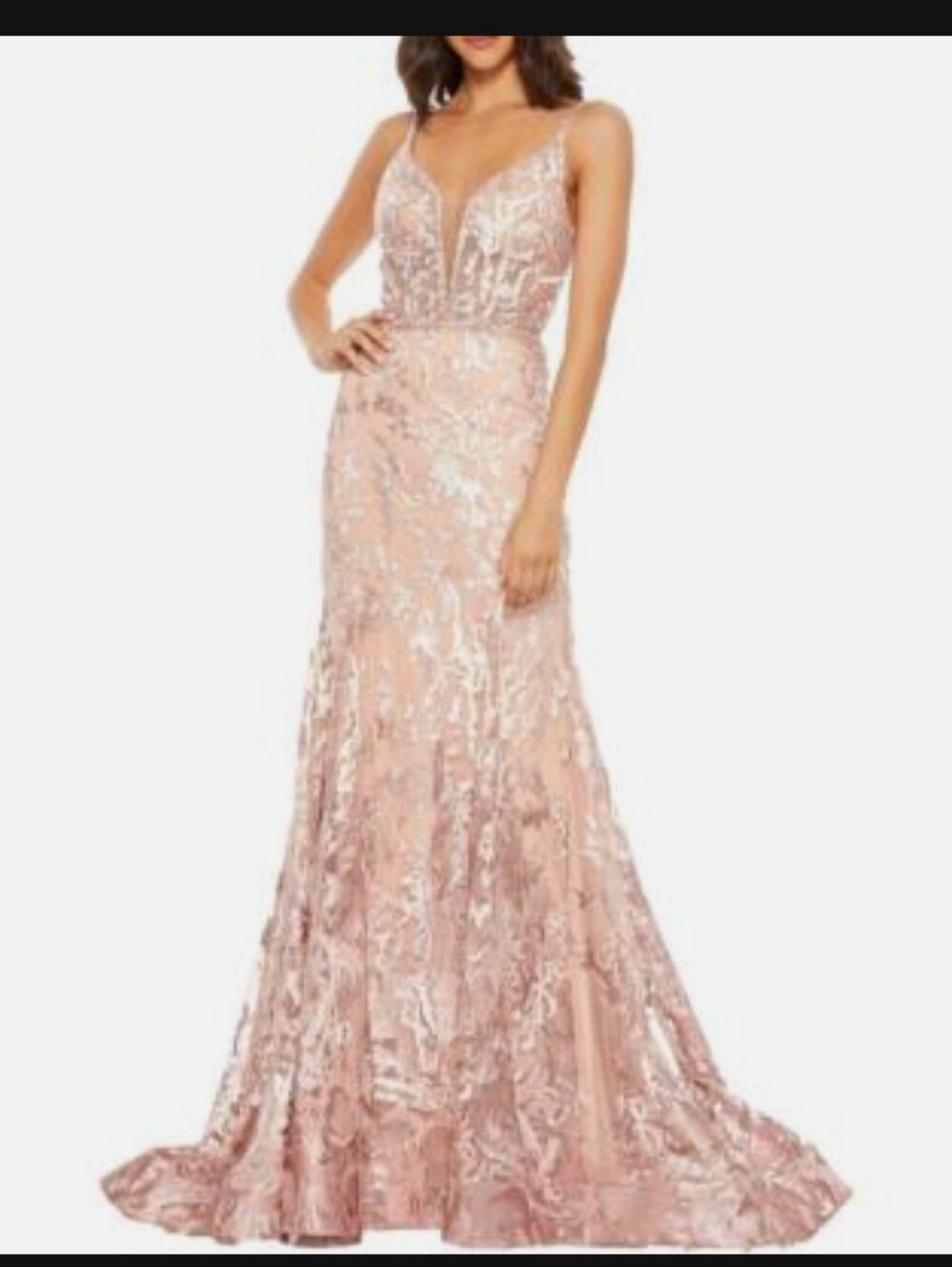 Mac Duggal Blush Pink Sequin Lace Mermaid Wedding Dress